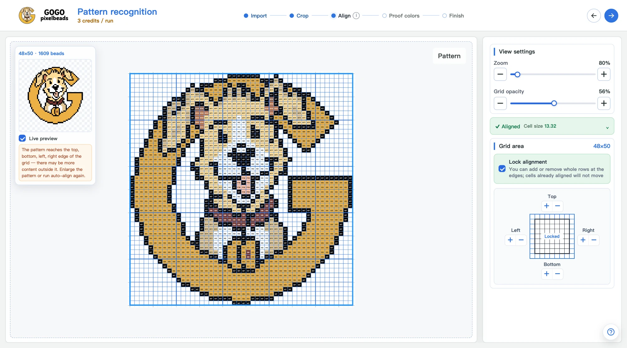 Align: Place the grid over the beads, then lock it